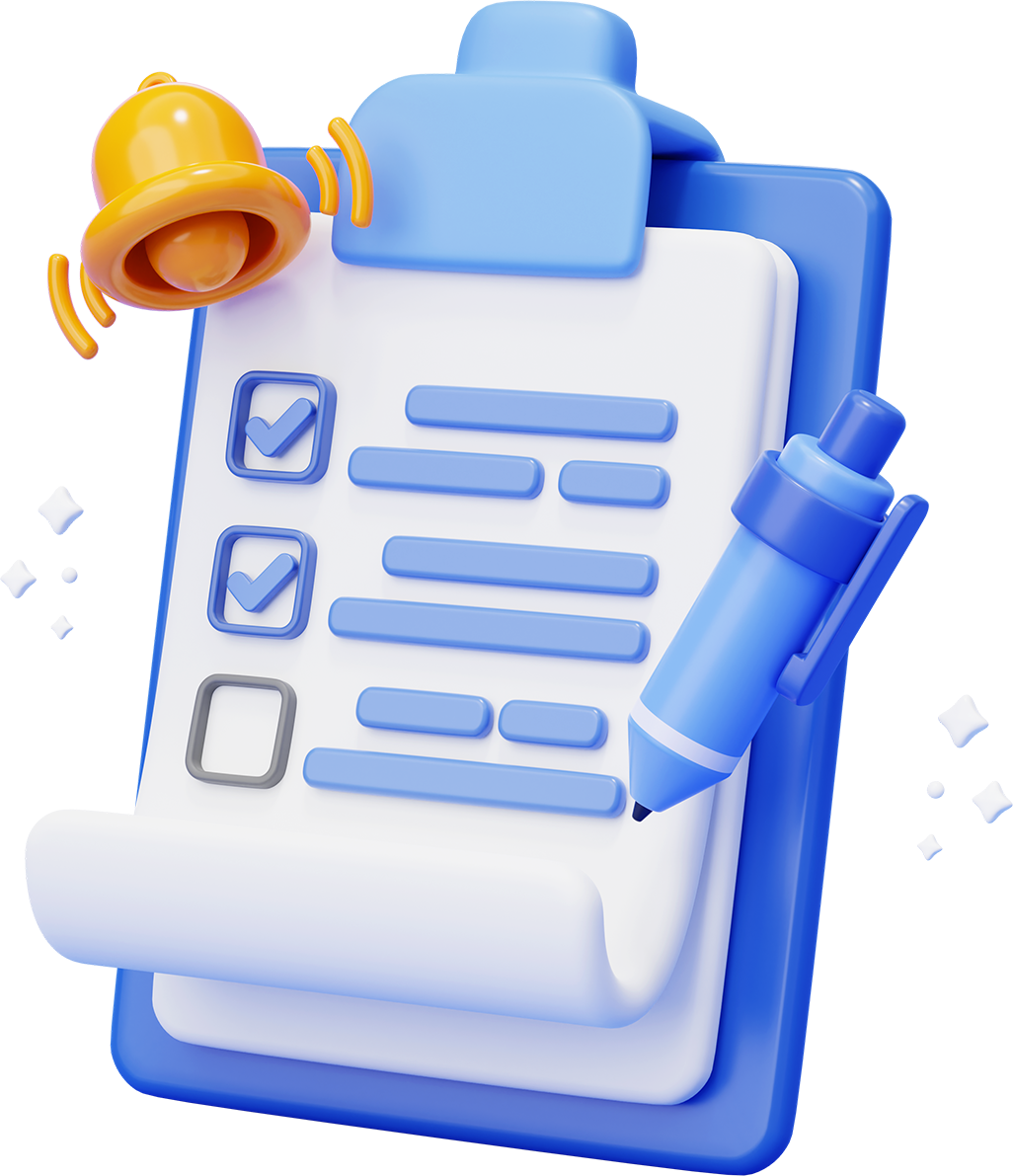 clipboard_with_pen_and_bell_notification_checklist_form_report_checkbox_business_3d_background_illustration copy Proje Yönetimi